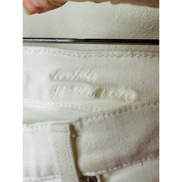 7 For All Mankind White Distressed Raw Hem Gwenevere Jeans 30 - Picture 6 of 16